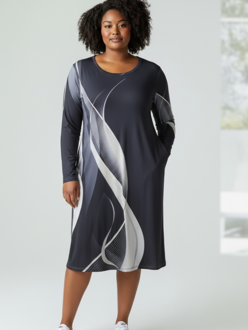 Abstract  Black and white  Dress, Plus size 2X, NWT
